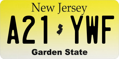 NJ license plate A21YWF