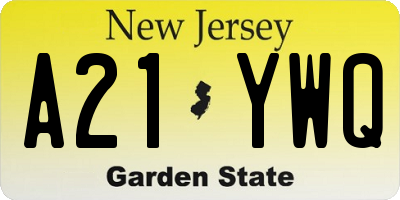 NJ license plate A21YWQ
