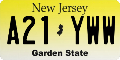 NJ license plate A21YWW