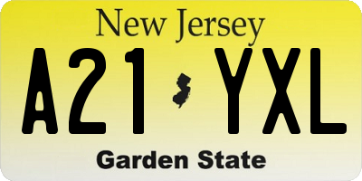 NJ license plate A21YXL