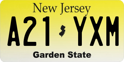 NJ license plate A21YXM