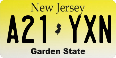 NJ license plate A21YXN