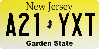 NJ license plate A21YXT