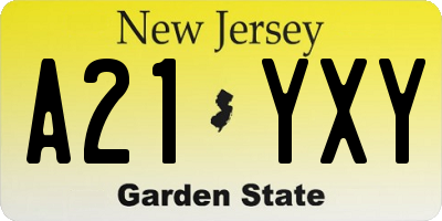 NJ license plate A21YXY