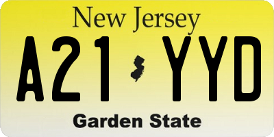 NJ license plate A21YYD