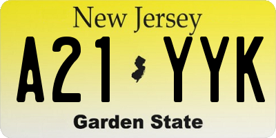 NJ license plate A21YYK