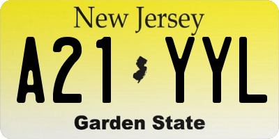 NJ license plate A21YYL