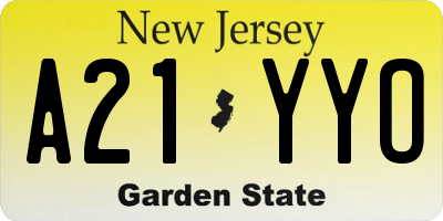 NJ license plate A21YYO