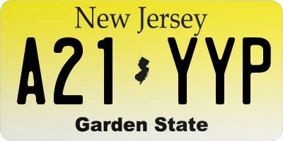 NJ license plate A21YYP