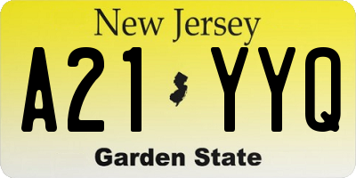NJ license plate A21YYQ