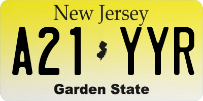 NJ license plate A21YYR