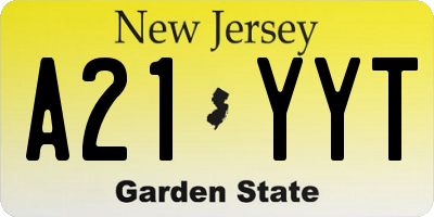 NJ license plate A21YYT