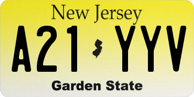NJ license plate A21YYV