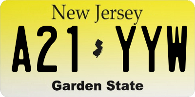 NJ license plate A21YYW