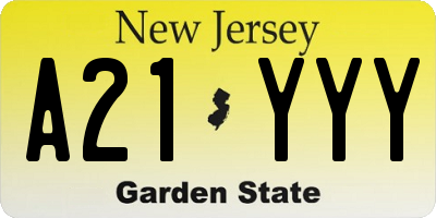 NJ license plate A21YYY