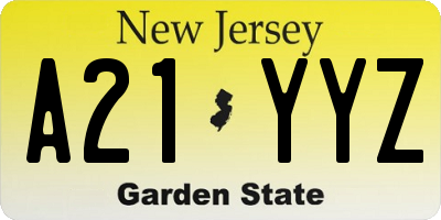 NJ license plate A21YYZ