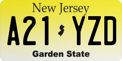 NJ license plate A21YZD