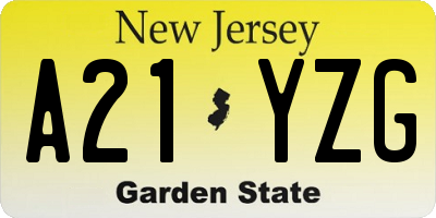 NJ license plate A21YZG