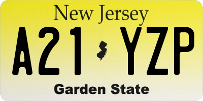 NJ license plate A21YZP