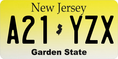 NJ license plate A21YZX