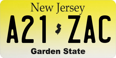 NJ license plate A21ZAC
