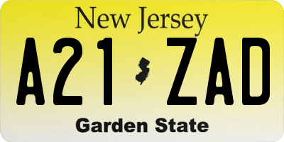 NJ license plate A21ZAD