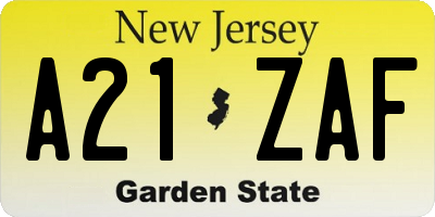 NJ license plate A21ZAF
