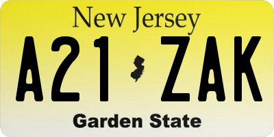 NJ license plate A21ZAK