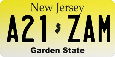NJ license plate A21ZAM