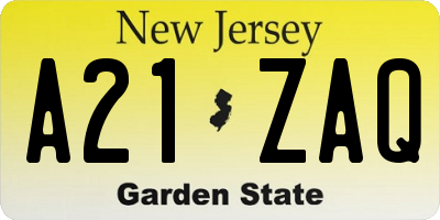 NJ license plate A21ZAQ