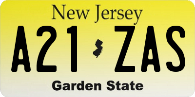 NJ license plate A21ZAS