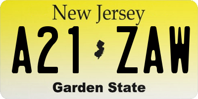 NJ license plate A21ZAW