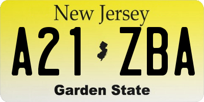 NJ license plate A21ZBA