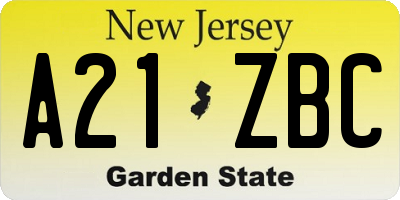 NJ license plate A21ZBC