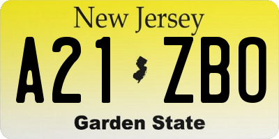 NJ license plate A21ZBO