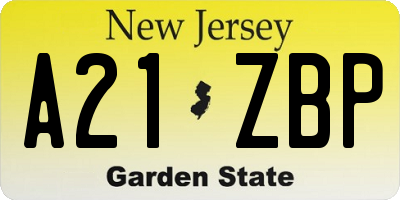 NJ license plate A21ZBP