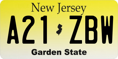NJ license plate A21ZBW