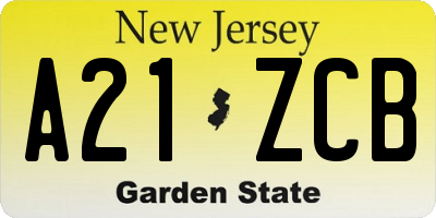 NJ license plate A21ZCB