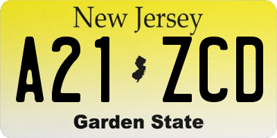 NJ license plate A21ZCD