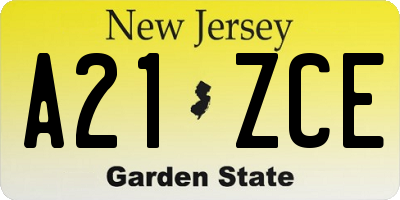 NJ license plate A21ZCE