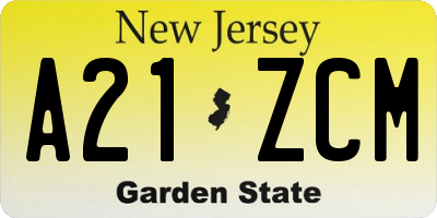 NJ license plate A21ZCM