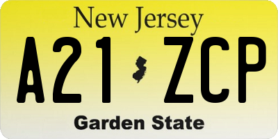 NJ license plate A21ZCP