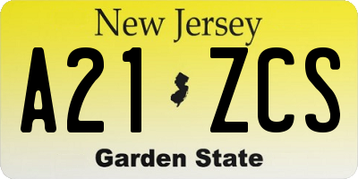 NJ license plate A21ZCS
