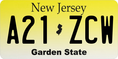 NJ license plate A21ZCW