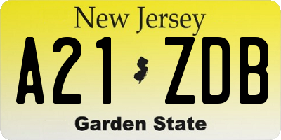 NJ license plate A21ZDB