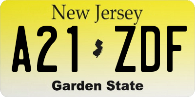 NJ license plate A21ZDF
