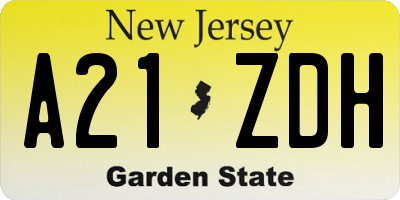 NJ license plate A21ZDH