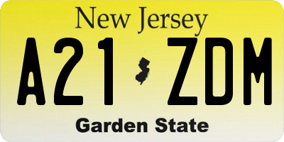 NJ license plate A21ZDM