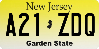 NJ license plate A21ZDQ