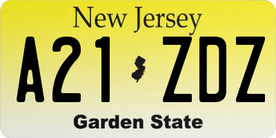 NJ license plate A21ZDZ